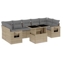 vidaXL 8-tlg. Garten-Sofagarnitur mit Kissen Beige Poly Rattan