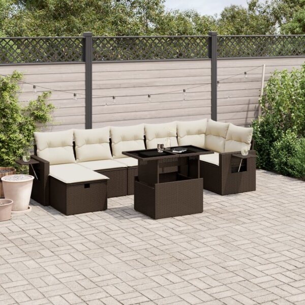 vidaXL 8-tlg. Garten-Sofagarnitur mit Kissen Braun Poly Rattan