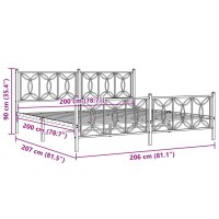 vidaXL Bettgestell mit Kopf- und Fu&szlig;teil Metall Schwarz 200x200 cm