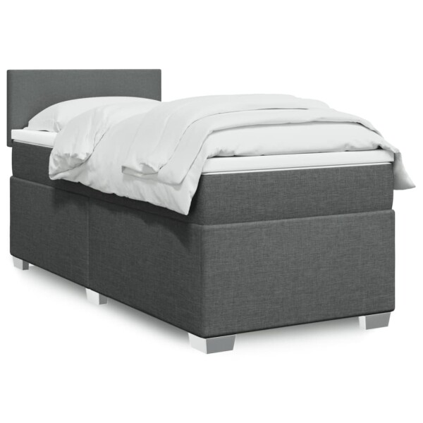 vidaXL Boxspringbett mit Matratze Dunkelgrau 90x200 cm Stoff