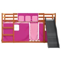 vidaXL Etagenbett mit Rutsche und Gardinen Rosa 90x200 cm