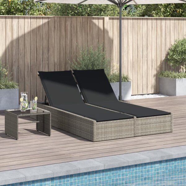 vidaXL Doppel-Sonnenliege mit Kissen Hellgrau Poly Rattan