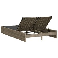 vidaXL Doppel-Sonnenliege mit Kissen Hellgrau Poly Rattan