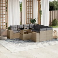 vidaXL 9-tlg. Garten-Sofagarnitur mit Kissen Beige Poly Rattan