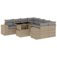 vidaXL 9-tlg. Garten-Sofagarnitur mit Kissen Beige Poly Rattan