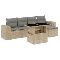 vidaXL 6-tlg. Garten-Sofagarnitur mit Kissen Beige Poly...