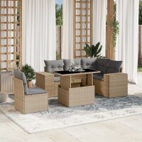 vidaXL 6-tlg. Garten-Sofagarnitur mit Kissen Beige Poly...