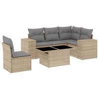 vidaXL 6-tlg. Garten-Sofagarnitur mit Kissen Beige Poly...