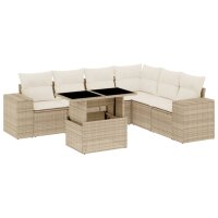 vidaXL 7-tlg. Garten-Sofagarnitur mit Kissen Beige Poly Rattan