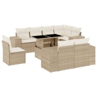 vidaXL 9-tlg. Garten-Sofagarnitur mit Kissen Beige Poly Rattan