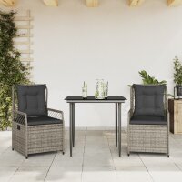 vidaXL 3-tlg. Garten-Essgruppe mit Kissen Grau Poly Rattan