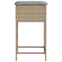 vidaXL Garten-Barhocker mit Kissen 2 Stk. Beige Poly Rattan