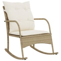 vidaXL Garten-Schaukelstuhl mit Kissen Beige Poly Rattan