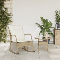 vidaXL Garten-Schaukelstuhl mit Kissen Beige Poly Rattan