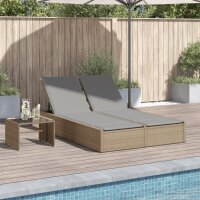 vidaXL Doppel-Sonnenliege mit Auflagen Beige Poly Rattan