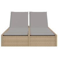 vidaXL Doppel-Sonnenliege mit Auflagen Beige Poly Rattan