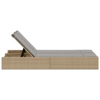 vidaXL Doppel-Sonnenliege mit Auflagen Beige Poly Rattan