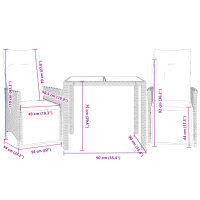 vidaXL 3-tlg. Garten-Bistro-Set mit Kissen Grau Poly Rattan