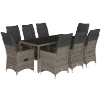 vidaXL 9-tlg. Garten-Bistro-Set mit Kissen Grau Poly Rattan