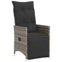 vidaXL 7-tlg. Garten-Bistro-Set mit Kissen Grau Poly Rattan