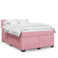 vidaXL Boxspringbett mit Matratze Rosa 140x190 cm Samt