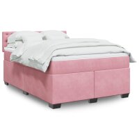 vidaXL Boxspringbett mit Matratze Rosa 140x200 cm Samt