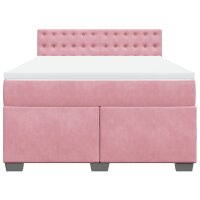 vidaXL Boxspringbett mit Matratze Rosa 140x200 cm Samt