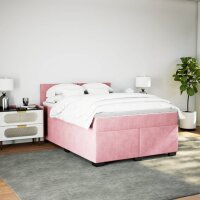 vidaXL Boxspringbett mit Matratze Rosa 160x200 cm Samt