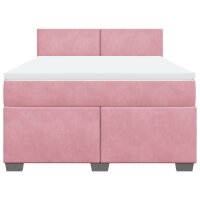 vidaXL Boxspringbett mit Matratze Rosa 160x200 cm Samt