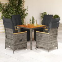 vidaXL 5-tlg. Garten-Bistro-Set mit Kissen Grau Poly Rattan