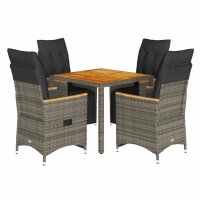 vidaXL 5-tlg. Garten-Bistro-Set mit Kissen Grau Poly Rattan