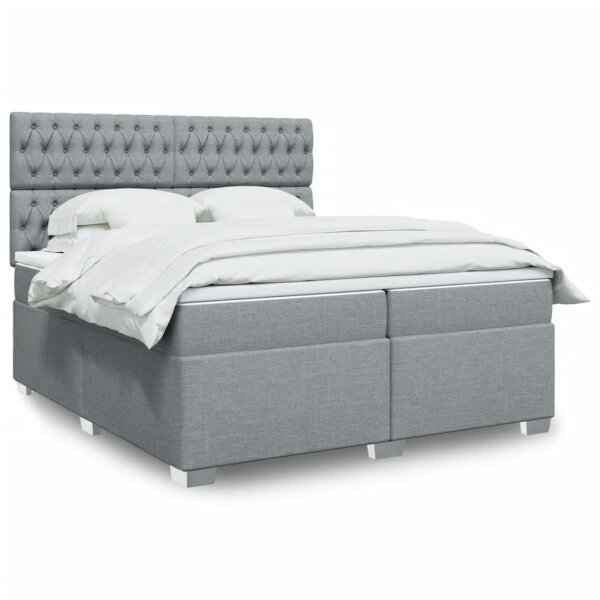 vidaXL Boxspringbett mit Matratze Hellgrau 200x200 cm Stoff