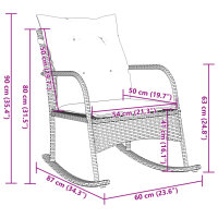 vidaXL Garten-Schaukelstuhl mit Kissen Grau Poly Rattan