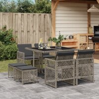 vidaXL 9-tlg. Garten-Essgruppe mit Kissen Grau Poly Rattan