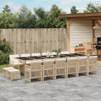 vidaXL 17-tlg. Garten-Essgruppe mit Kissen Beige Poly Rattan