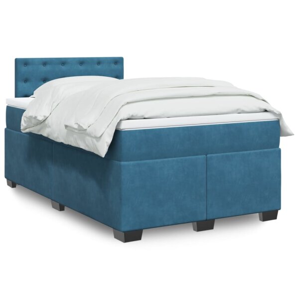 vidaXL Boxspringbett mit Matratze Blau 120x190 cm Samt