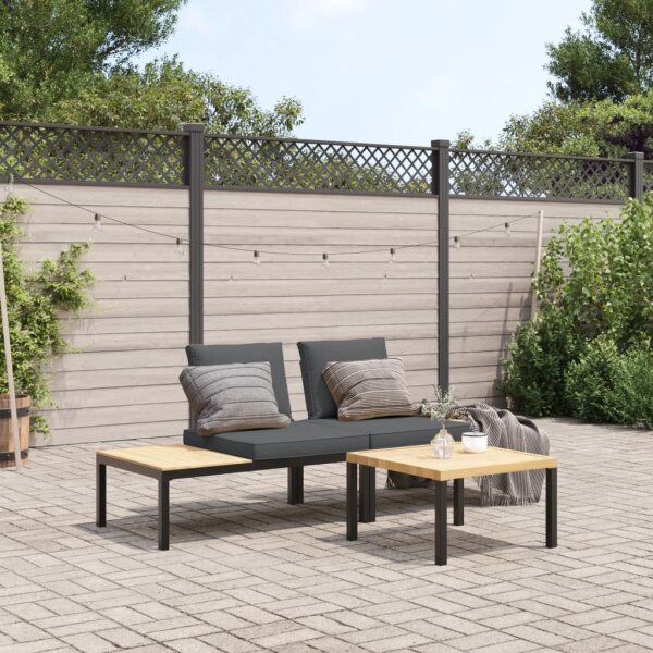 vidaXL 3-tlg. Garten-Sofagarnitur mit Kissen Schwarz Aluminium