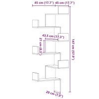 vidaXL Wand-Eckregal Grau Sonoma 45x45x147 cm Holzwerkstoff