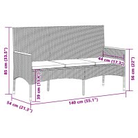 vidaXL Gartenbank 3-Sitzer mit Kissen Schwarz Poly Rattan