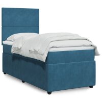 vidaXL Boxspringbett mit Matratze Blau 100x200 cm Samt