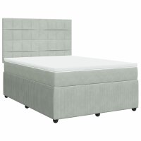 vidaXL Boxspringbett mit Matratze Hellgrau 140x200 cm Samt