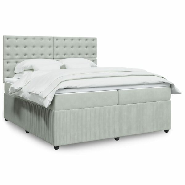 vidaXL Boxspringbett mit Matratze Hellgrau 200x200 cm Samt