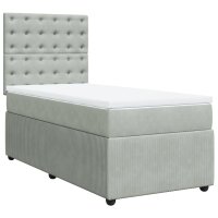 vidaXL Boxspringbett mit Matratze Hellgrau 100x200 cm Samt