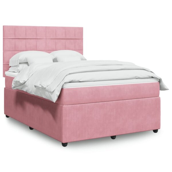 vidaXL Boxspringbett mit Matratze Rosa 160x200 cm Samt