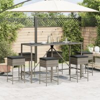 vidaXL 7-tlg. Gartenbar-Set mit Kissen Grau Poly Rattan