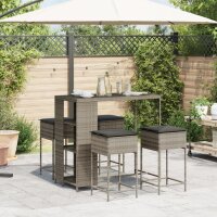 vidaXL 5-tlg. Gartenbar-Set mit Kissen Grau Poly Rattan