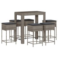 vidaXL 7-tlg. Gartenbar-Set mit Kissen Grau Poly Rattan