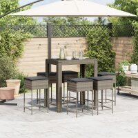 vidaXL 7-tlg. Gartenbar-Set mit Kissen Grau Poly Rattan