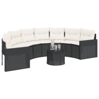 vidaXL Gartensofa mit Tisch und Kissen Halbrund Schwarz Poly-Rattan