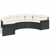 vidaXL Gartensofa mit Tisch und Kissen Halbrund Schwarz Poly-Rattan